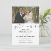 Just Married Wedding Announcement Empfang Einladung (Stehend Vorderseite)