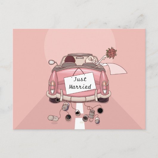 Just Married Wedding Announcement Liebe Postcard Ankündigungspostkarte (Vorderseite)