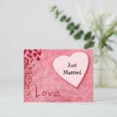 Just Married Wedding Announcement Liebe Postcard Ankündigungspostkarte (Stehend Vorderseite)