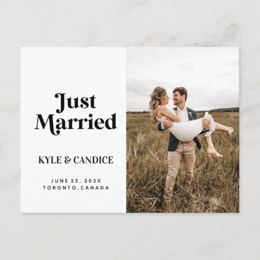 Just Married Wedding Announcement Post Message Postkarte (Vorderseite)