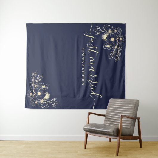 Just Married Wedding Backdrop Wandteppich (Beispiel (Horizontal))