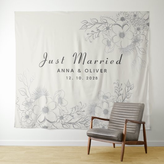 Just Married Wedding Backdrop Wandteppich (Beispiel (Horizontal))