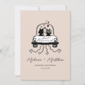 Just Married Wedding Car Bride & Groom Fox Foto Ankündigung (Vorderseite)