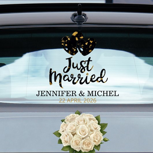 Just Married Wedding Car Window Cling with Hearts Fensteraufkleber