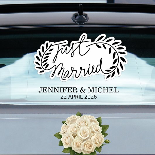 Just Married Wedding Car Window Cling with Hearts Fensteraufkleber