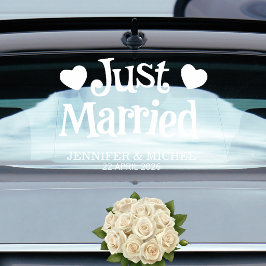 Just Married Wedding Car Window Cling with Hearts Fensteraufkleber