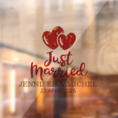 Just Married Wedding Car Window Cling with Hearts Fensteraufkleber (Blatt 2)
