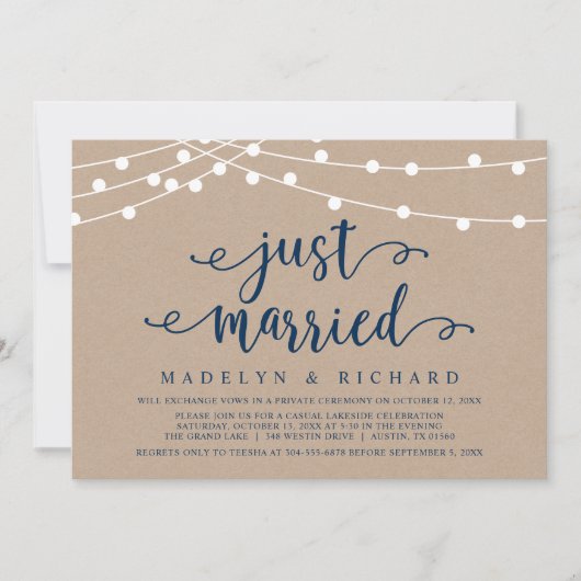 Just Married, Wedding Elopement Party Celebration Einladung (Vorderseite)