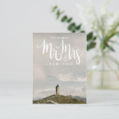 Just Married Wedding Elopement White Calligraphy Postkarte (Stehend Vorderseite)