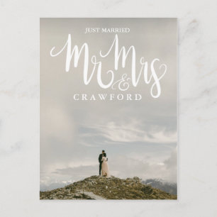 Just Married Wedding Elopement White Calligraphy Postkarte