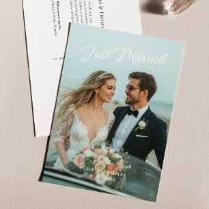 Just Married Wedding Foto Ankündigung Postkarte