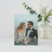 Just Married Wedding Foto Ankündigung Postkarte (Stehend Vorderseite)