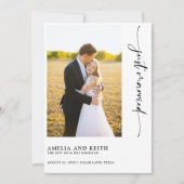Just Married Wedding Foto Announcement Card Ankündigung (Vorderseite)