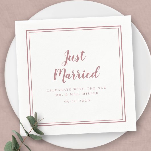 Just Married Wedding Mr & Mrs Modern Dusty Rose Serviette