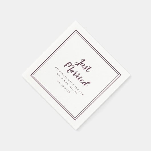 Just Married Wedding Mr & Mrs Modern Lila White Serviette (Ecke)