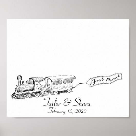 Just Married Wedding Train Fingerprint Guestbook Poster (Vorne)