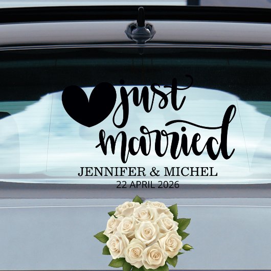  Just Married Wedding with black heart Car Fensteraufkleber