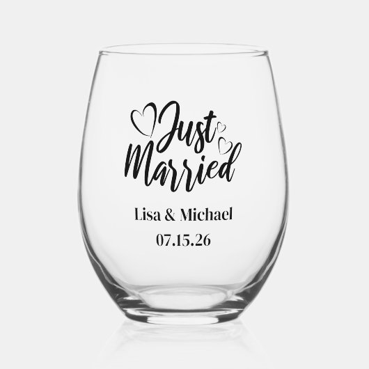 Just Married Weinglas Ohne Stiel (Vorderseite)