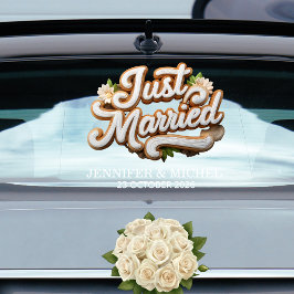 Just Married white gold script wedding car Fensteraufkleber