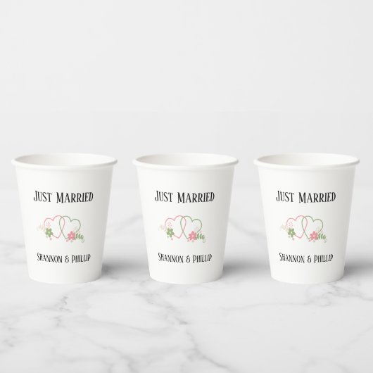 Just Married with Bride & Groom Names Wedding Date Pappbecher (Multi)