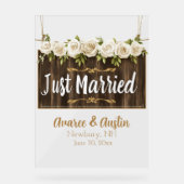 Just Married Wood Sign White Roses Acrylschild (Vorderseite)