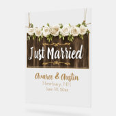 Just Married Wood Sign White Roses Acrylschild (Winkel)