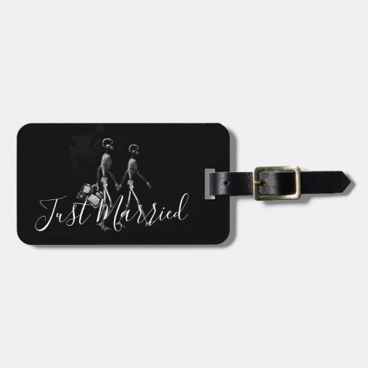 Just Married X-Ray Skeleton Honeymoon Couple Gepäckanhänger (Vorderseite horizontal)
