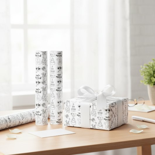 "Just Married" - Zeichenpapier Geschenkpapier