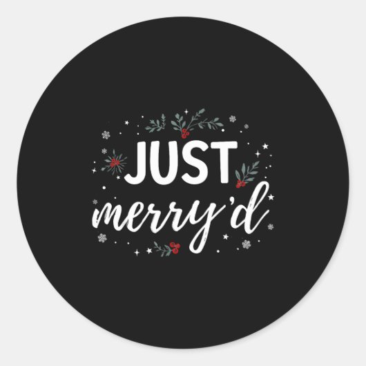 Just Merry'd Matching Christmas Wedding Party Marr Runder Aufkleber (Vorderseite)