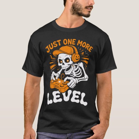 Just One More Level Skeleton Gamer Halloween T-Shirt (Vorderseite)