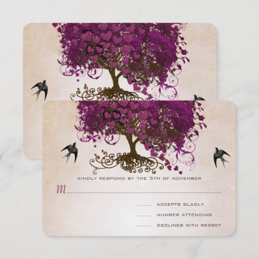 Just Peachy Sangria Herz Leaf Tree Wedding RSVP (Vorne/Hinten)