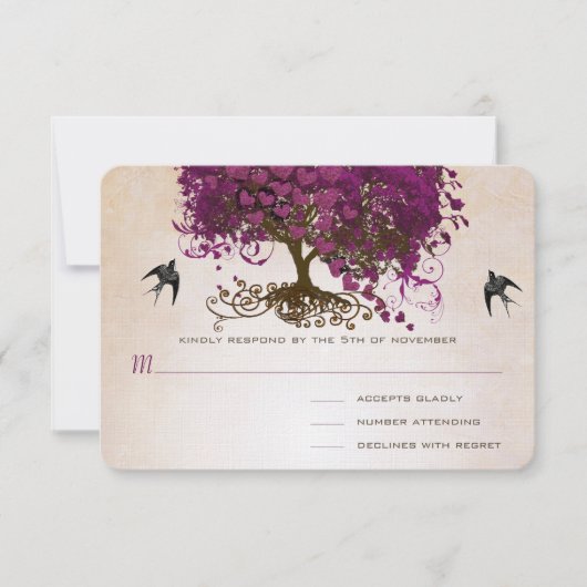 Just Peachy Sangria Herz Leaf Tree Wedding RSVP Karte (Vorderseite)