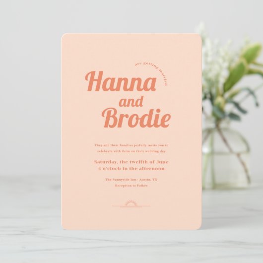 Just Peachy Wedding Einladung (Stehend Vorderseite)