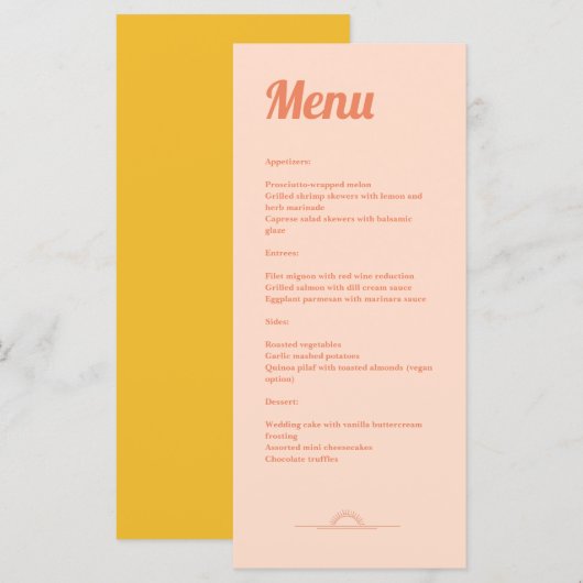 Just Peachy Wedding Menu Menükarte (Vorne/Hinten)
