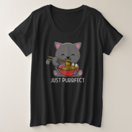 Just Purfect - Cat Eating Ramen Große Größe T-Shirt