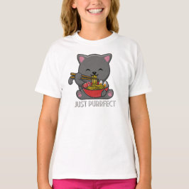 Just Purfect - Cat Eating Ramen T - Shirt