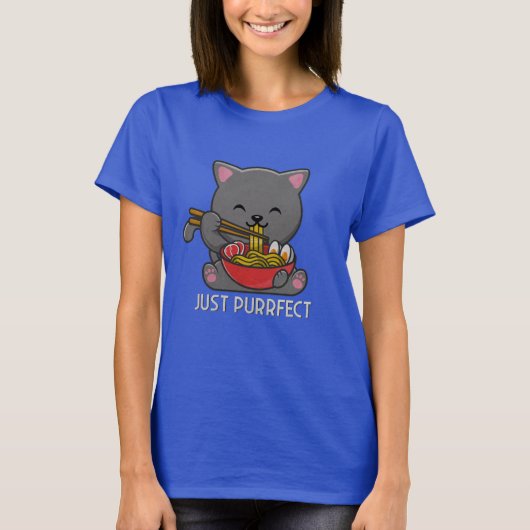 Just Purfect - Cat Eating Ramen T - Shirt (Vorderseite)