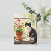 Just Saying Hi | Cat and Flower Themed Postkarte (Stehend Vorderseite)