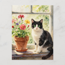 Just Saying Hi | Cat and Flower Themed Postkarte