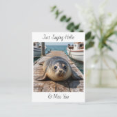 Just Saying Hi | Keeping in Touch Cute Seal Postkarte (Stehend Vorderseite)