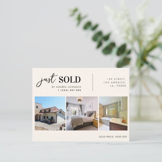 Just Sold Property Real Anwesen Realtor Marketing Postkarte (Stehend Vorderseite)