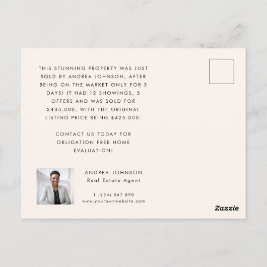 Just Sold Property Real Anwesen Realtor Marketing Postkarte (Rückseite)