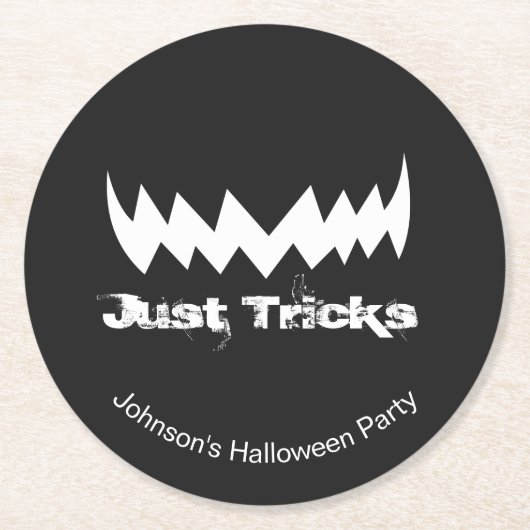 Just Tricks Evil Lmile Halloween Runder Pappuntersetzer (Vorderseite)