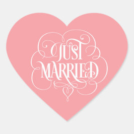 JUST VERHEIRATET Verzierte Kalligrafie Herz-Aufkleber