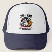 "Just Vibe" - Space Cat & Pizza T - Shirt Truckerkappe (Vorderseite)