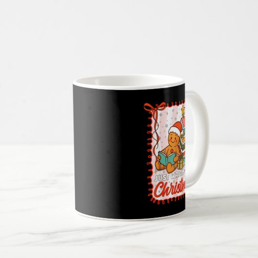 Just Waiting For Christmas Cute Gingerbread Readin Kaffeetasse (VorderseiteRechts)