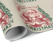 Just Waiting For Christmas Santa Claus Retro Funny Geschenkpapier (Rolleneckpunkt)