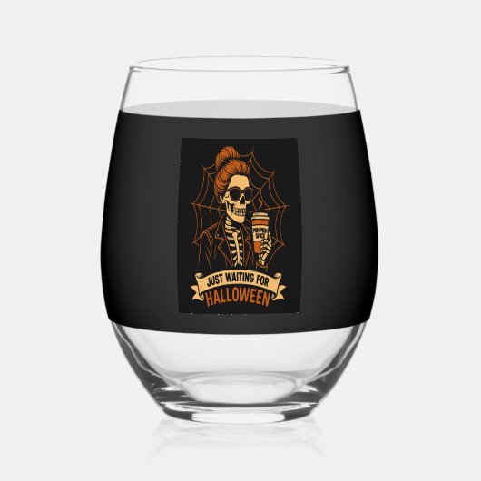 Just Waiting for Halloween Skeleton Weinglas Ohne Stiel (Vorderseite)
