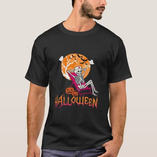 Just Waiting For Halloween Summer Nurse Skeleton P T-Shirt (Vorderseite)