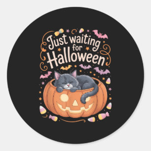 Just Wart für Halloween Cat Funny Halloween Quo Runder Aufkleber